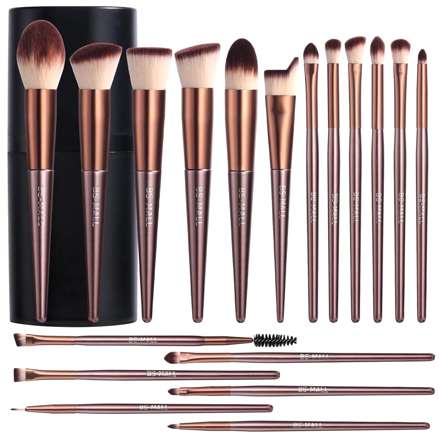 Premium 18-Piece Synthetic Makeup Brush Set with Black Case for Foundation, Powder, Concealers, Eye Shadows, and Blush