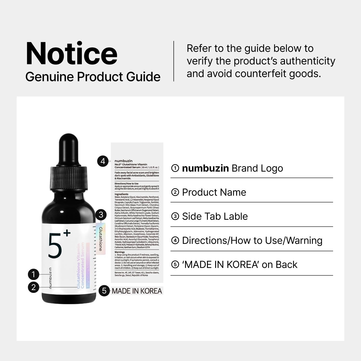 Say goodbye to dark spots! 🌟 Discover our No.5 Concentrated Serum packed with Tranexamic Acid, Niacinamide, Glutathione, and Vitamin C—perfect for sensitive skin! ✨ 1.01 Fl. Oz. of radiance awaits!
