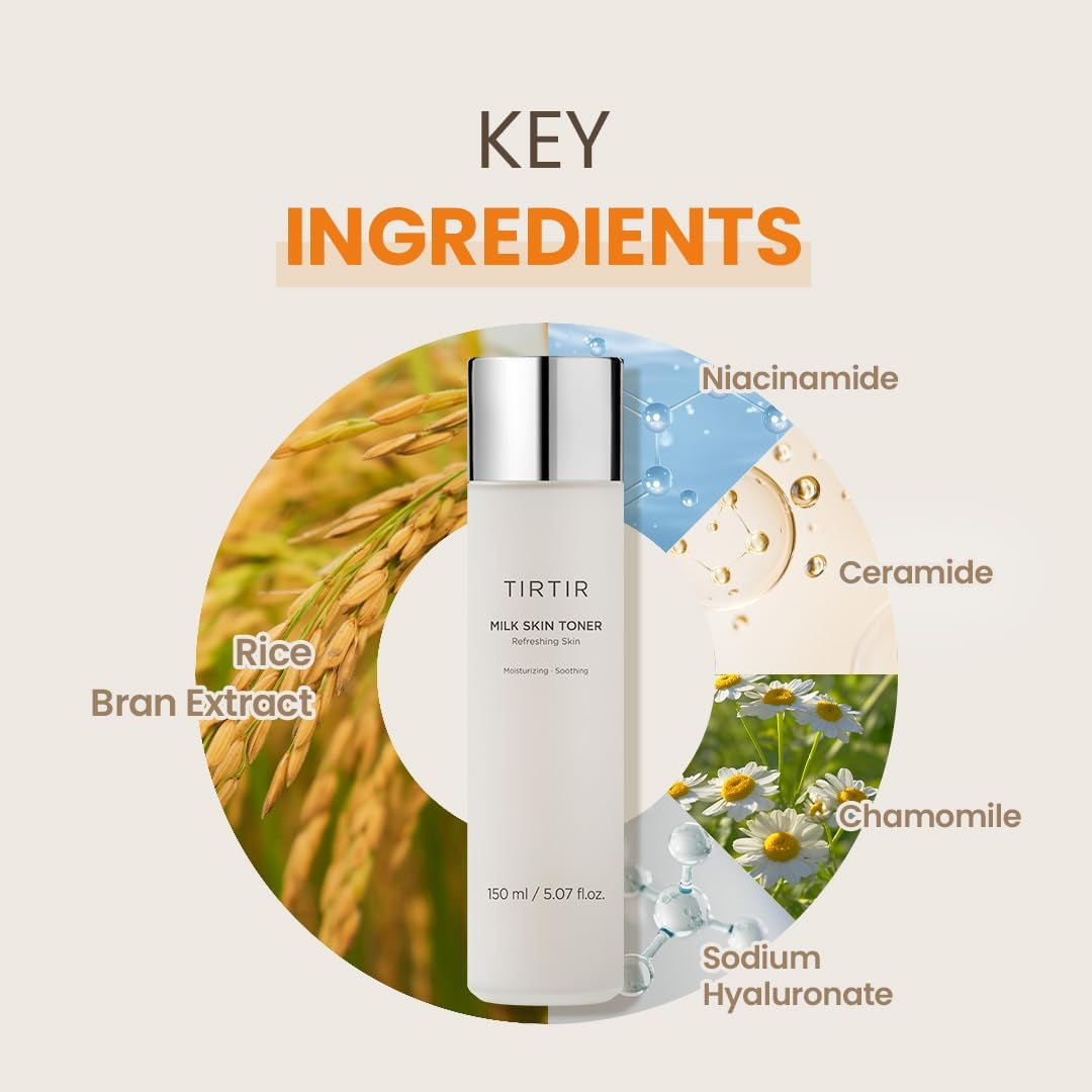 Milk Skin Rice Toner - Intensive Hydrating Facial Toner with Niacinamide, Ceramide, and Rice Bran Extract, Vegan Korean Skincare, 150ml / 5.07 fl. oz.