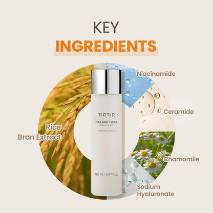 Milk Skin Rice Toner - Intensive Hydrating Facial Toner with Niacinamide, Ceramide, and Rice Bran Extract, Vegan Korean Skincare, 150ml / 5.07 fl. oz.