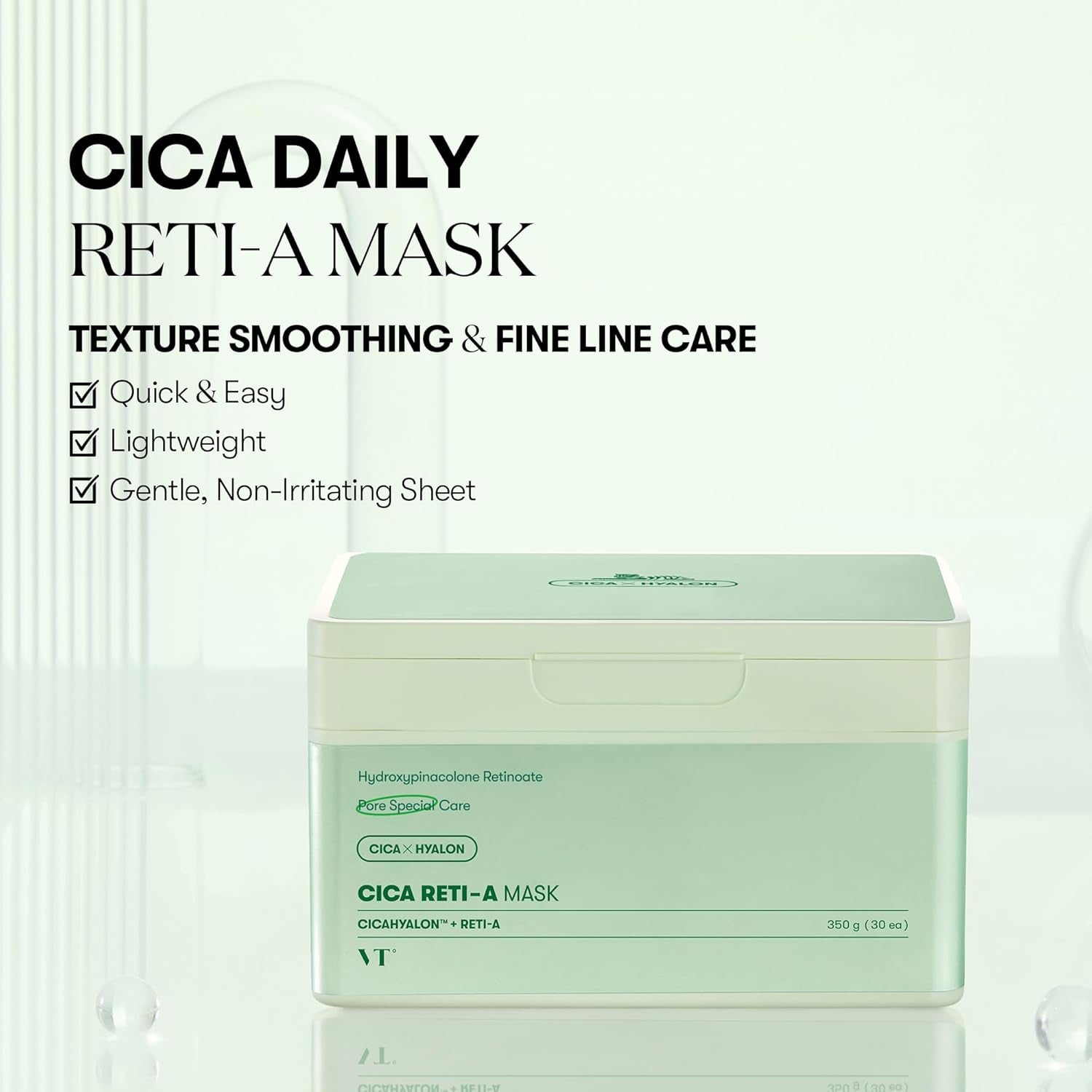 CICA Reti-A Daily Facial Mask - 30 Sheets, Retinol Complex for Pore Minimization, Skin Softening, and Hydration, Ideal for Retinol Beginners, Premium Korean Skincare Solution
