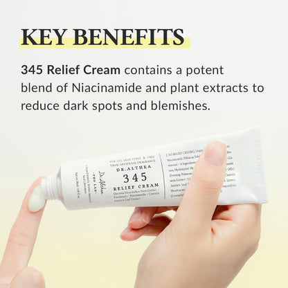 Say goodbye to blemishes with Dr. Althea 345 Relief Cream! 🌿✨ This daily moisturizer soothes and hydrates all skin types with the power of Niacinamide and Panthenol. Vegan, effective, and perfect for your skincare routine! #KoreanSkincare #BlemishCare #VeganBeauty
