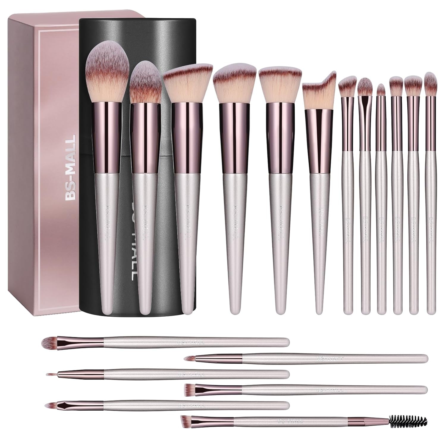 Premium 18-Piece Synthetic Makeup Brush Set with Black Case for Foundation, Powder, Concealers, Eye Shadows, and Blush