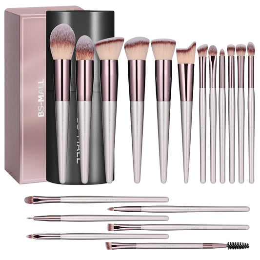 Premium 18-Piece Synthetic Makeup Brush Set with Black Case for Foundation, Powder, Concealers, Eye Shadows, and Blush