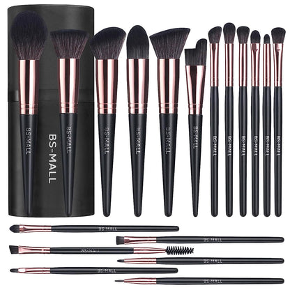 Premium 18-Piece Synthetic Makeup Brush Set with Black Case for Foundation, Powder, Concealers, Eye Shadows, and Blush