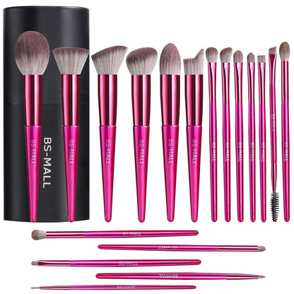 Premium 18-Piece Synthetic Makeup Brush Set with Black Case for Foundation, Powder, Concealers, Eye Shadows, and Blush