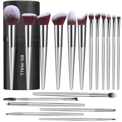 Premium 18-Piece Synthetic Makeup Brush Set with Black Case for Foundation, Powder, Concealers, Eye Shadows, and Blush