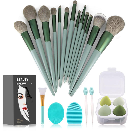 Get Glam with Our 22-Piece Green Makeup Brush Set! Perfect for Flawless Foundation & Stunning Eyeshadow Looks! 🌟💄✨