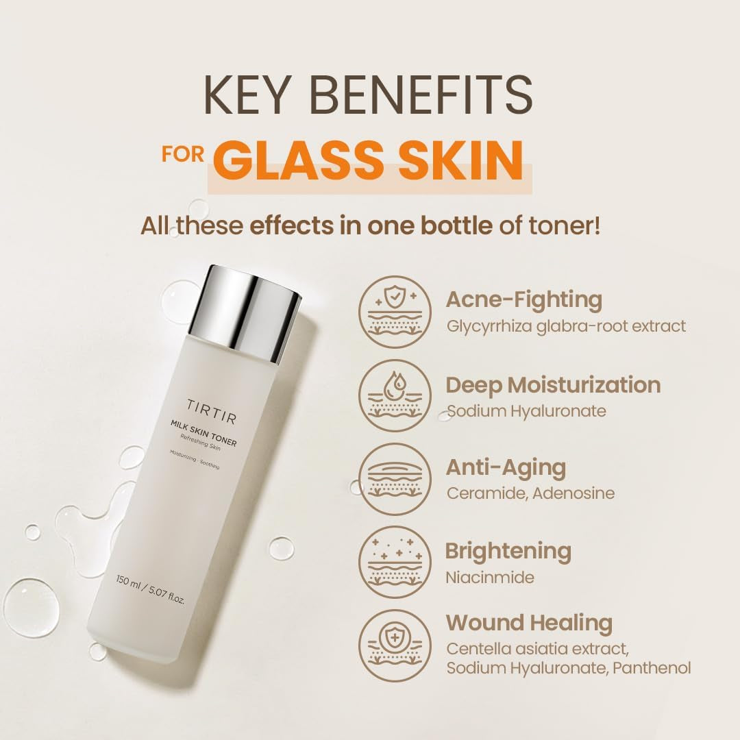 Milk Skin Rice Toner - Intensive Hydrating Facial Toner with Niacinamide, Ceramide, and Rice Bran Extract, Vegan Korean Skincare, 150ml / 5.07 fl. oz.
