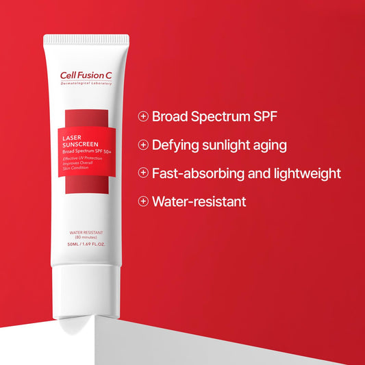 Laser Sunscreen SPF 50 - Lightweight, Non-Greasy Korean Sunscreen for Sensitive and Acne-Prone Skin with Ceramide and Collagen, Water Resistant, 50ml / 1.69 fl. oz.